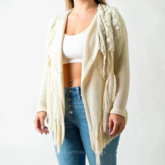 Double Zero Crochet Tassel Knit Lace Sweater Cardigan - Picture 7 of 9